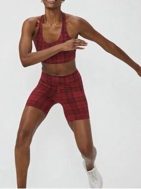 Outdoor Voices Move Free 6” Biker Shorts Pomegranate Plaid